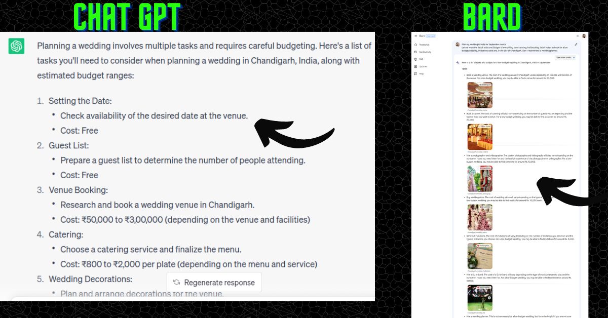 Chatgpt and Google Bard Planning wedding