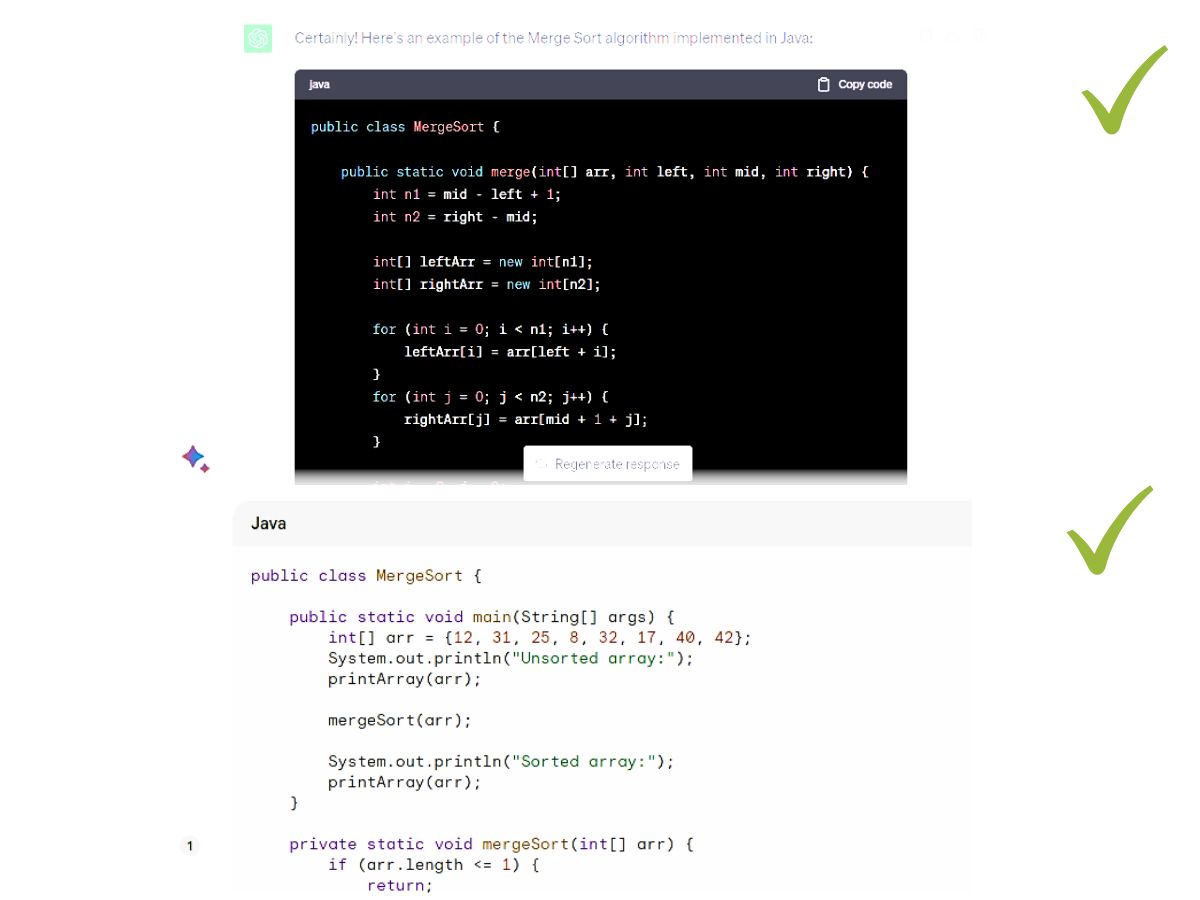 Example of merge sort java - chatgpt & google bard