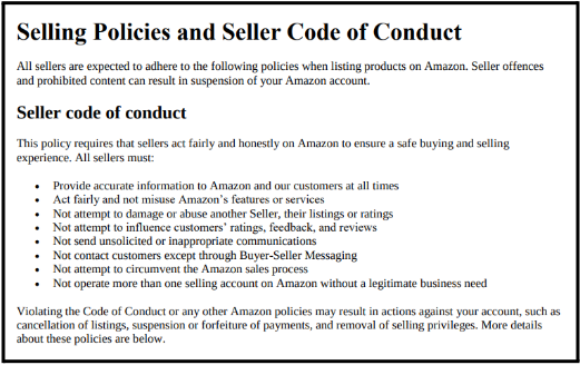  Amazon Seller Policies and Seller Code of Conduct